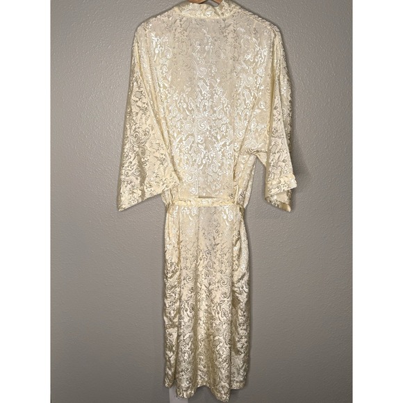 Lord & Taylor Robe Womens Ivory Satin Jacquard Floral Belted Bridal XL READ SIZE - Picture 6 of 9